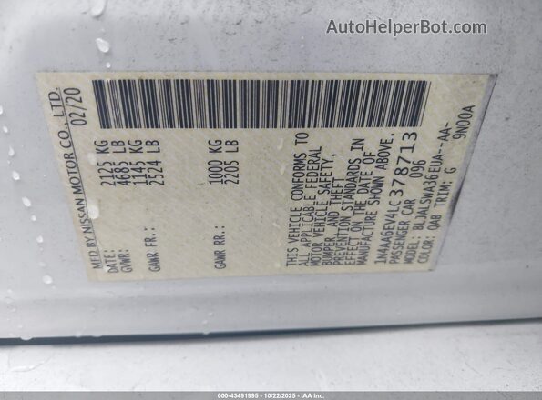 1N4AA6EV4LC378713 2020 NISSAN MAXIMA SR White Vista del compartimento del motor