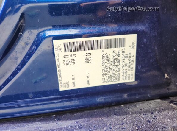 1N4AA6FV7MC511481 2021 NISSAN MAXIMA PLATINUM Blue VIN კოდის სტიკერის ხედი