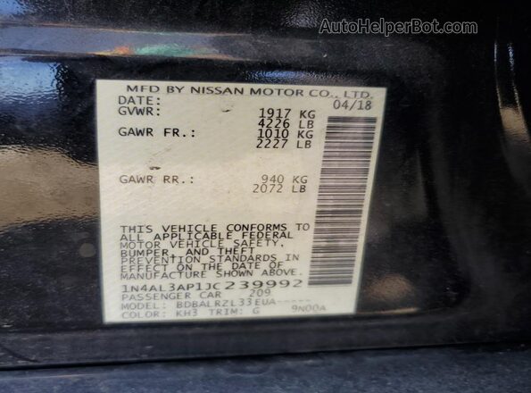 1N4AL3AP1JC239992 2018 NISSAN ALTIMA Black 