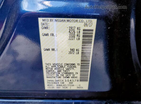 1N4AL3AP2JC114578 2018 NISSAN ALTIMA Blue 