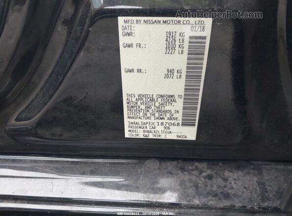 1N4AL3AP3JC187068 2018 NISSAN ALTIMA Black Вид підкапотного простору