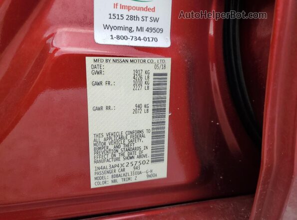 1N4AL3AP4JC257502 2018 NISSAN ALTIMA Burgundy 