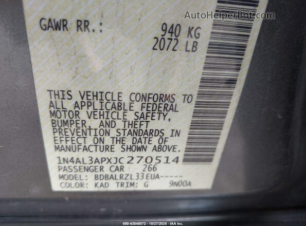 1N4AL3APXJC270514 2018 NISSAN ALTIMA Gray 