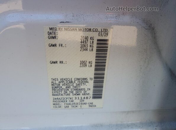1N4AZ1CP7KC311487 2019 NISSAN LEAF White 