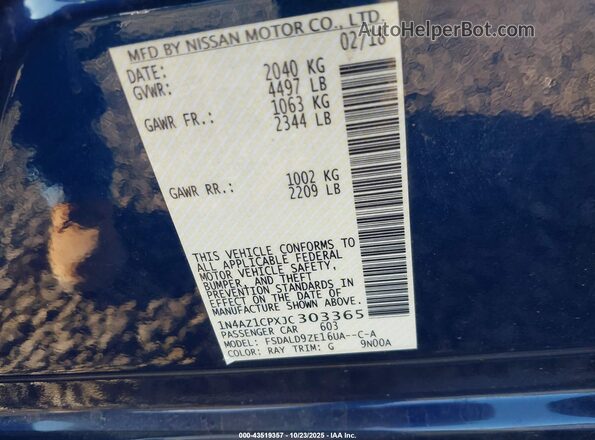 1N4AZ1CPXJC303365 2018 NISSAN LEAF Blue 