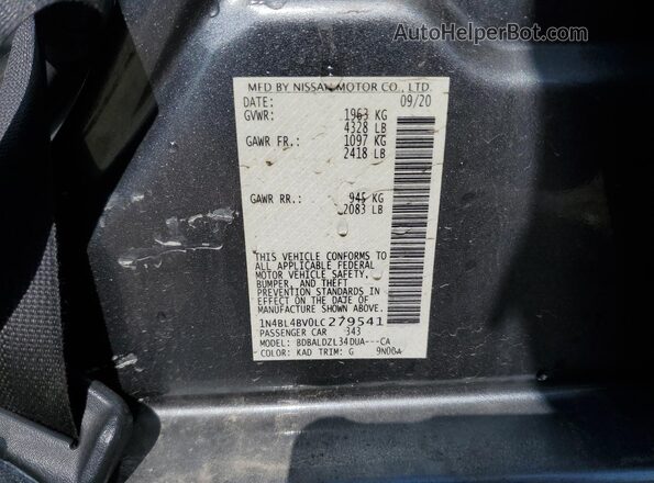 1N4BL4BV0LC279541 2020 NISSAN ALTIMA Gray Շարժիչի բաժամունքի տեսք