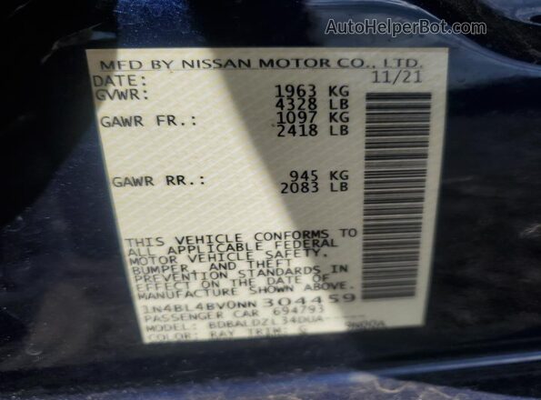 1N4BL4BV0NN304459 2022 NISSAN ALTIMA Blue Widok komory silnika