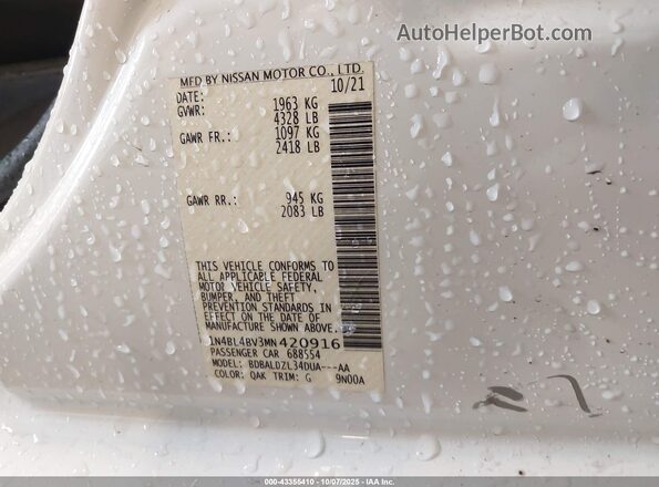 1N4BL4BV3MN420916 2021 NISSAN ALTIMA White 