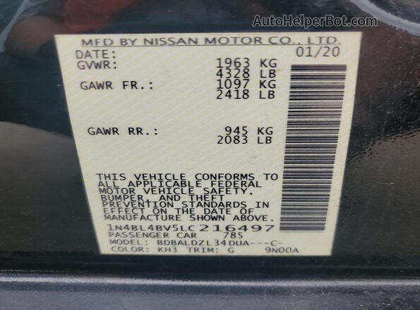 1N4BL4BV5LC216497 2020 NISSAN ALTIMA Black Vista del compartimento del motor