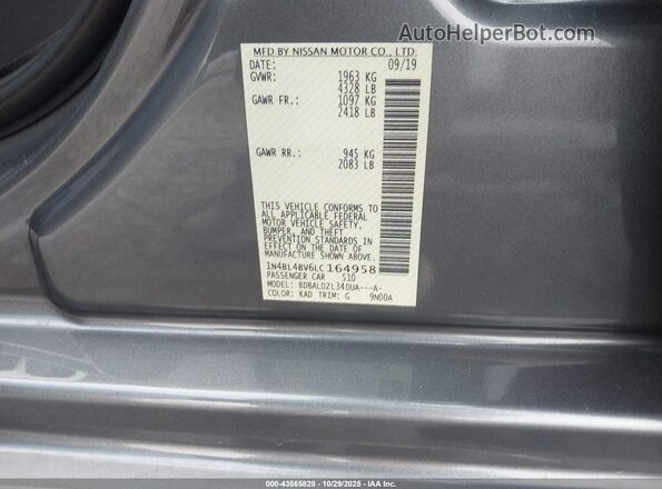 1N4BL4BV6LC164958 2020 NISSAN ALTIMA Gray Вид підкапотного простору