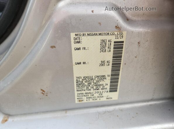 1N4BL4BV6LC201278 2020 NISSAN ALTIMA Gray Շարժիչի բաժամունքի տեսք