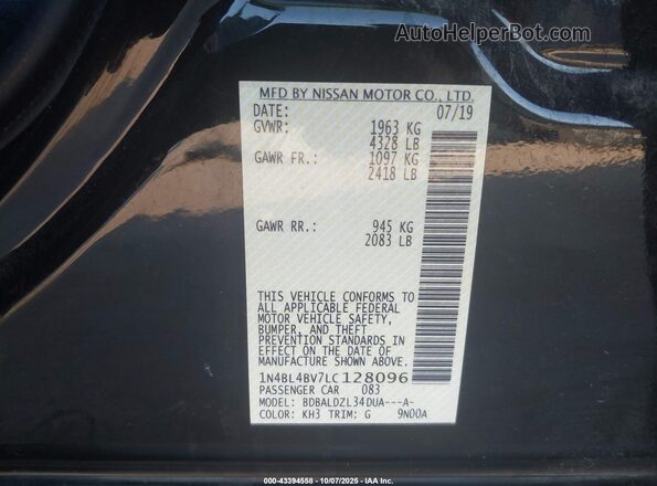 1N4BL4BV7LC128096 2020 NISSAN ALTIMA Black Engine compartment view