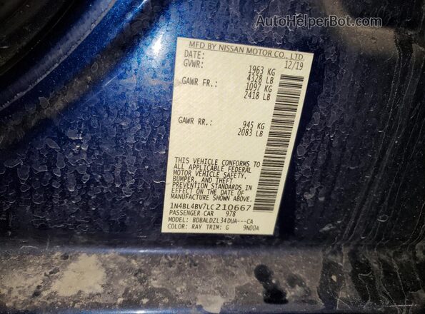 1N4BL4BV7LC210667 2020 NISSAN ALTIMA Blue Engine compartment view