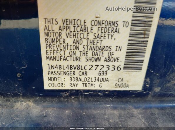 1N4BL4BV8LC272336 2020 NISSAN ALTIMA Blue Vista del compartimento del motor