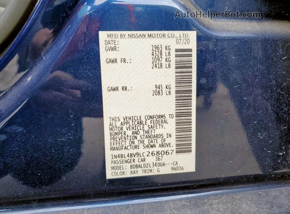 1N4BL4BV9LC268067 2020 NISSAN ALTIMA Blue Շարժիչի բաժամունքի տեսք
