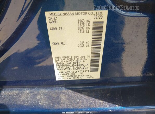 1N4BL4BV9LC277173 2020 NISSAN ALTIMA Blue Engine compartment view