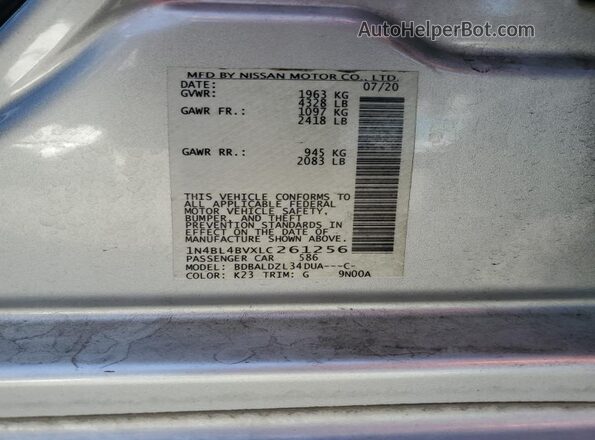 1N4BL4BVXLC261256 2020 NISSAN ALTIMA Silver Engine compartment view