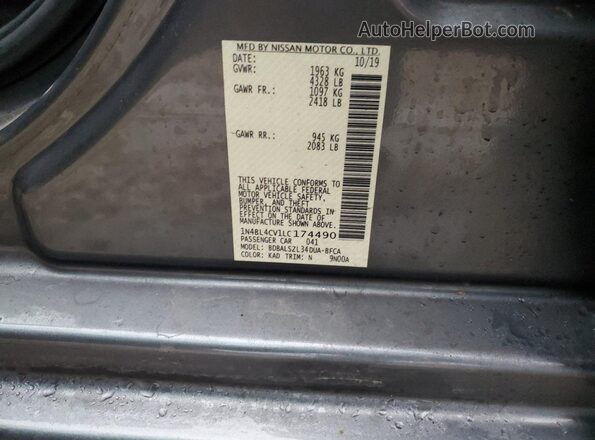 1N4BL4CV1LC174490 2020 NISSAN ALTIMA Gray VIN კოდის სტიკერის ხედი
