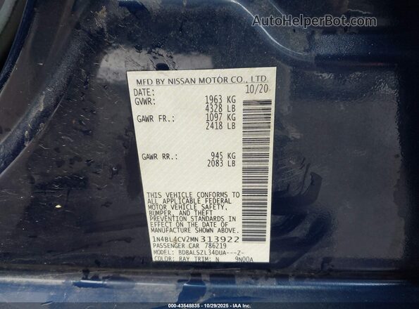 1N4BL4CV2MN313922 2021 NISSAN ALTIMA Blue Вид підкапотного простору