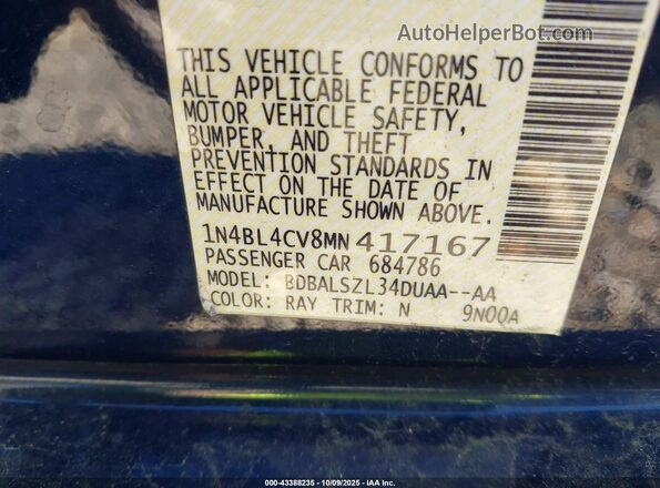 1N4BL4CV8MN417167 2021 NISSAN ALTIMA Синий 