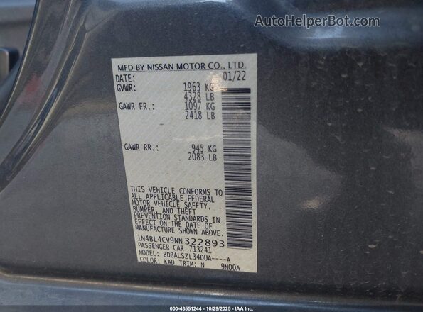 1N4BL4CV9NN322893 2022 NISSAN ALTIMA Серый Вид подкапотного пространства
