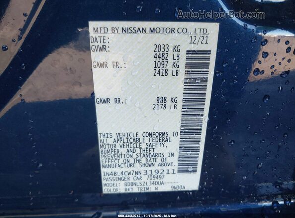 1N4BL4CW7NN319211 2022 NISSAN ALTIMA Dark Blue Vista del compartimento del motor