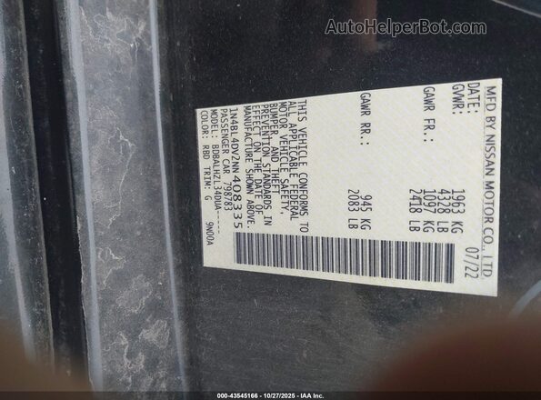 1N4BL4DV2NN408335 2022 NISSAN ALTIMA Black Вид підкапотного простору