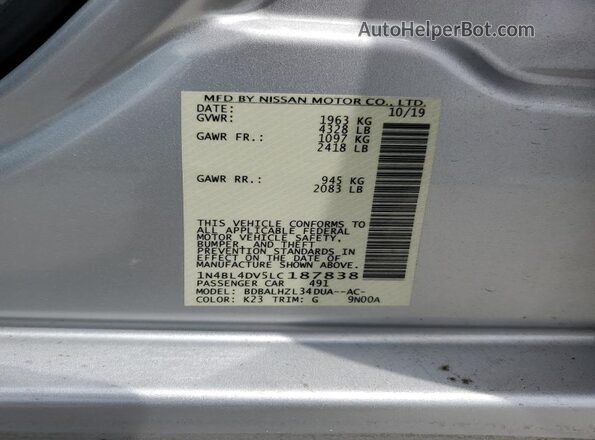 1N4BL4DV5LC187838 2020 NISSAN ALTIMA Silver Շարժիչի բաժամունքի տեսք