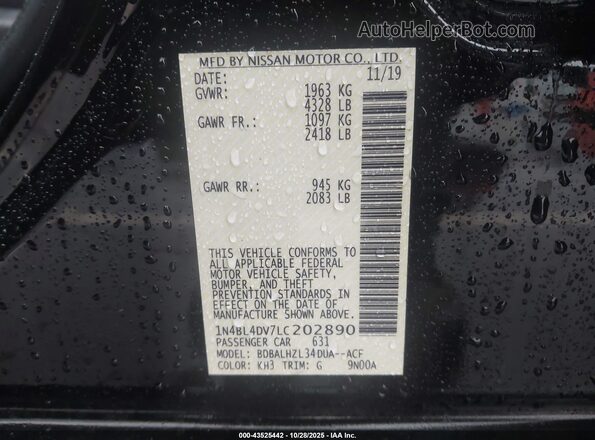 1N4BL4DV7LC202890 2020 NISSAN ALTIMA Black Widok komory silnika