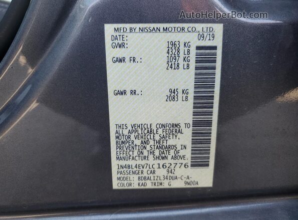 1N4BL4EV7LC162776 2020 NISSAN ALTIMA Gray Շարժիչի բաժամունքի տեսք
