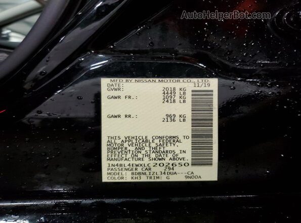 1N4BL4EWXLC202650 2020 NISSAN ALTIMA Black ძრავის განყოფილების ხედი