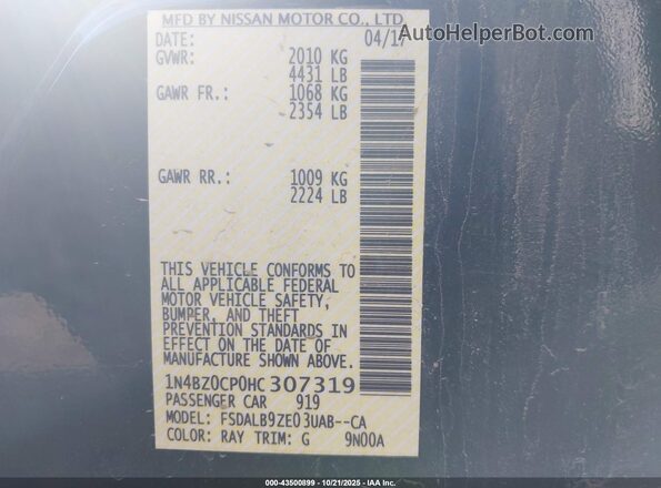 1N4BZ0CP0HC307319 2017 NISSAN LEAF Blue 