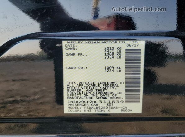 1N4BZ0CP2HC311839 2017 NISSAN LEAF Black 