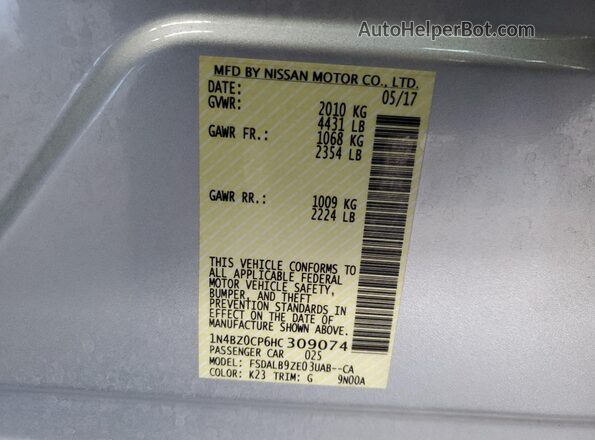 1N4BZ0CP6HC309074 2017 NISSAN LEAF Серебряный 