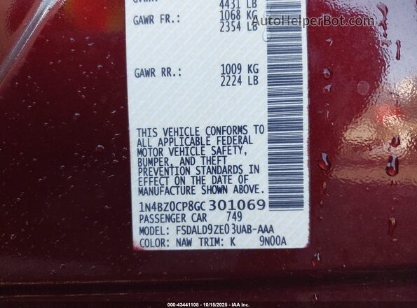 1N4BZ0CP8GC301069 2016 NISSAN LEAF Red Widok komory silnika