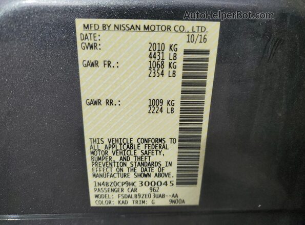 1N4BZ0CP9HC300045 2017 NISSAN LEAF Gray 