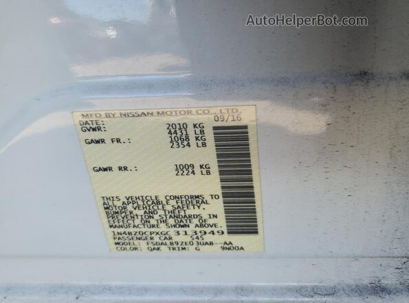 1N4BZ0CPXGC313949 2016 NISSAN LEAF White Widok komory silnika