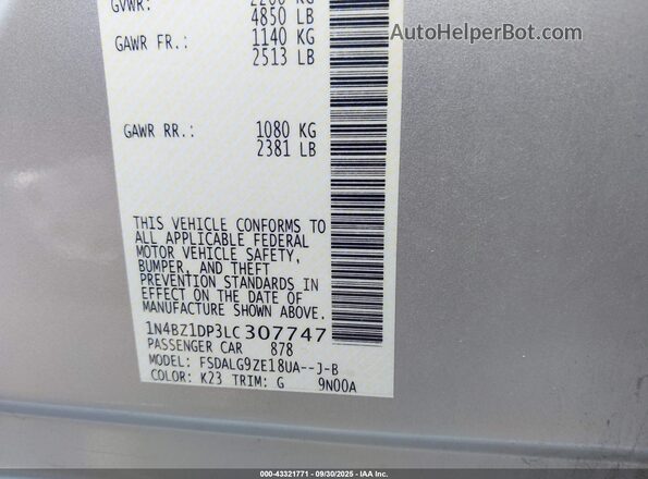 1N4BZ1DP3LC307747 2020 NISSAN LEAF Silver Вид підкапотного простору