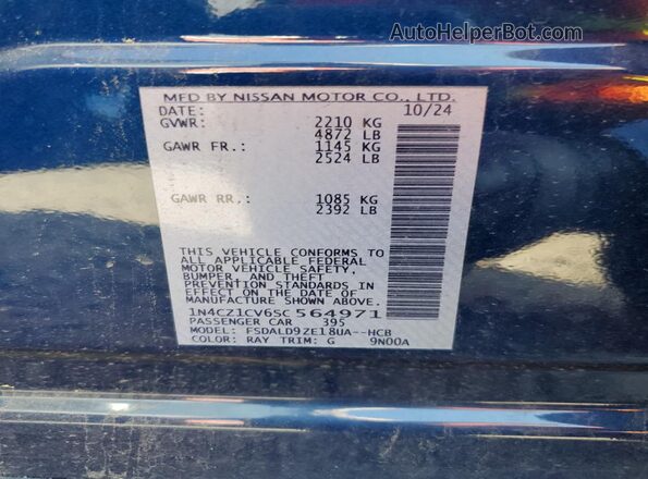 1N4CZ1CV6SC564971 2025 NISSAN LEAF Blue Vista de la etiqueta del VIN