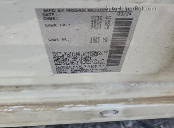 1N4CZ1CVXSC550541 2025 NISSAN LEAF White Vista de la etiqueta del VIN