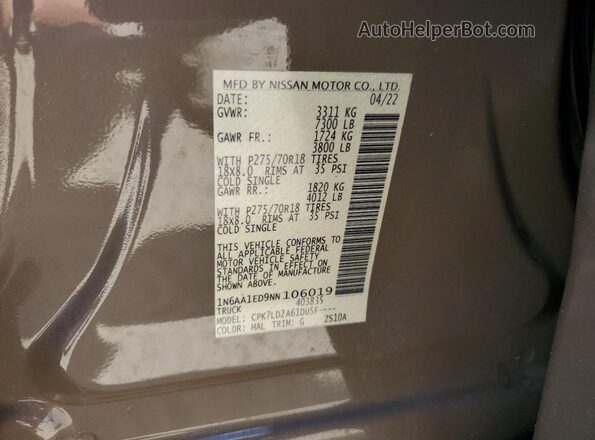 1N6AA1ED9NN106019 2022 NISSAN TITAN Желто-коричневый 