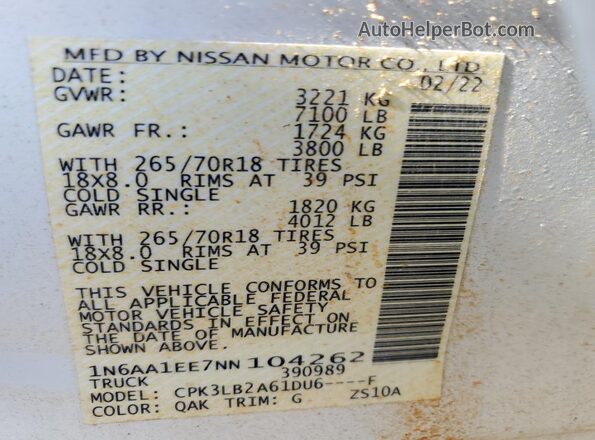 1N6AA1EE7NN104262 2022 NISSAN TITAN White 