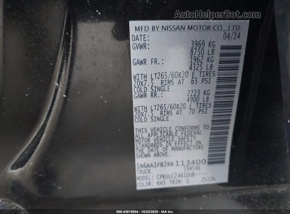 1N6AA1FB2RN113400 2024 NISSAN TITAN XD Black Vista del compartimento del motor