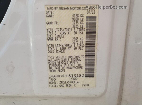 1N6AF0LY0JN813182 2018 NISSAN NV Желтый 