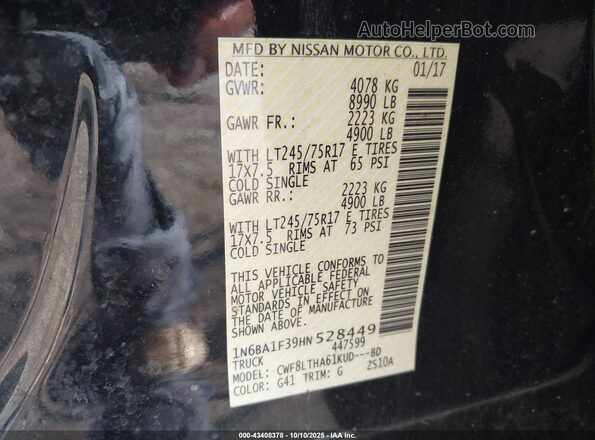 1N6BA1F39HN528449 2017 NISSAN TITAN XD Black Շարժիչի բաժամունքի տեսք