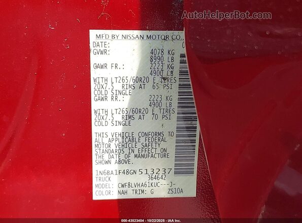 1N6BA1F48GN513237 2016 NISSAN TITAN XD Red 
