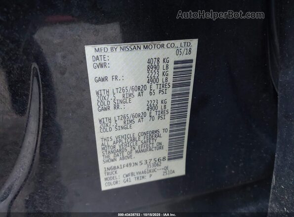 1N6BA1F49JN537568 2018 NISSAN TITAN XD Black Շարժիչի բաժամունքի տեսք