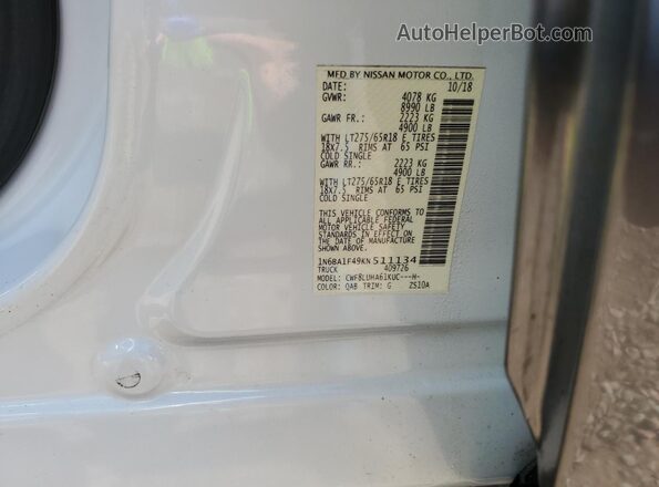 1N6BA1F49KN511134 2019 NISSAN TITAN White Вид підкапотного простору