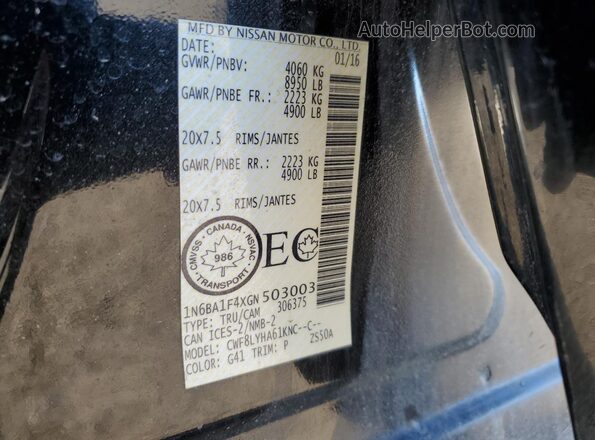 1N6BA1F4XGN503003 2016 NISSAN TITAN Черный Вид наклейки с VIN-кодом