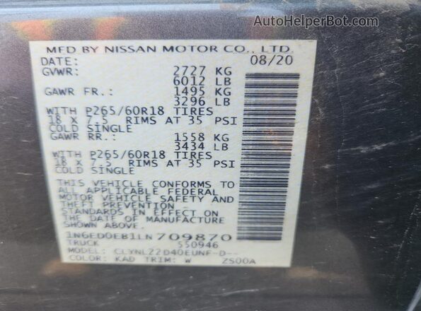 1N6ED0EB1LN709870 2020 NISSAN FRONTIER Gray Vista del compartimento del motor